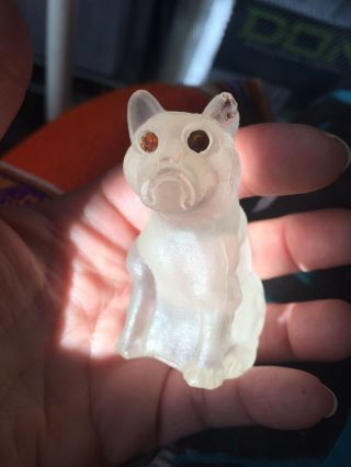 Antique Czech Frosted Glass French Bulldog Boxer Dog Figurine Diamante Eyes