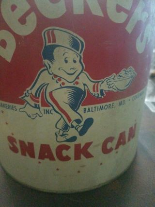 Vintage BECKER ' S Pretzel Snack Tin Can Columbia Pa Baltimore Md 9.  5 