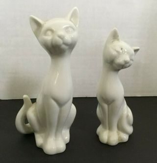2 Vintage Mcm Otagiri Mid Century Modern White Statue Cats Figurine Omc Japan