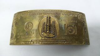 Rare Vintage Brass Belt Buckle Texas Oil Well 100 Dollar Bill Signed Db Kitty