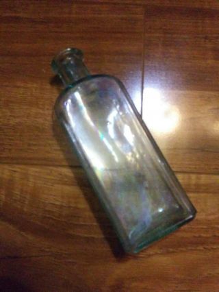 Vintage Aqua Glass Three In One Oil Bottle - Fgc " 3 In 1 Oil Co " 3 7/8in