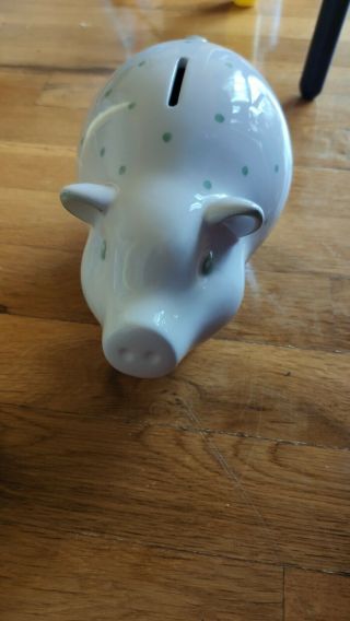 Tiffany & Co Earthenware Piggy Bank,  Made in Italy,  Handpainted Polka Dot Green 5