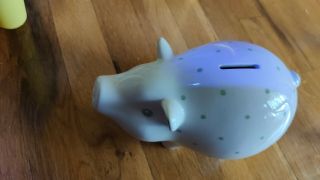 Tiffany & Co Earthenware Piggy Bank,  Made in Italy,  Handpainted Polka Dot Green 6