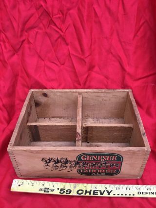 Vintage Genesee 12 Horse Ale Wood Crate Carry Box w/ Handle and Dovetail Corners 2