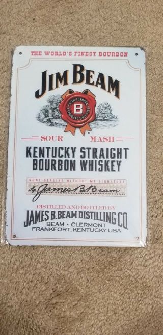 Jim Beam White Label Tin Metal Sign Kentucky Straight Bourbon Vintage Style