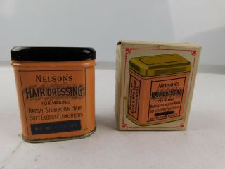 Vintage Nelson ' s Hair Dressing Tin W/ Box NOS 1940 ' s 2