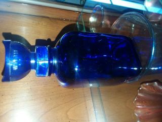 Vintage Cobalt Blue Medicine Glass Bottle Wyeth With Eye Wash Cup 1940
