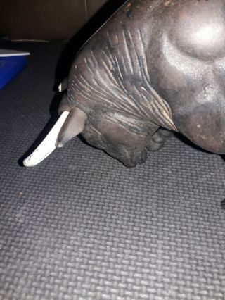VINTAGE HEAVY CAST IRON BLACK BULL WITH HORNS / COW BANK / 2 PIECE COIN 6