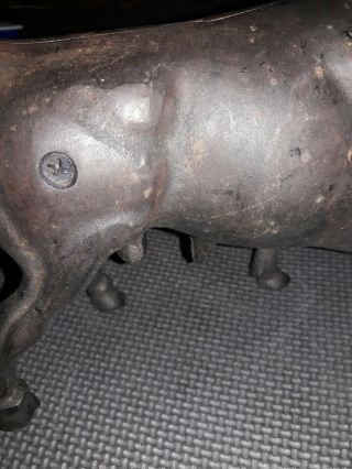 VINTAGE HEAVY CAST IRON BLACK BULL WITH HORNS / COW BANK / 2 PIECE COIN 8