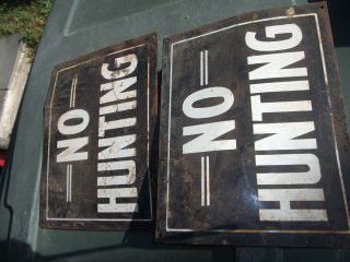 2 Vintage Metal No Hunting Signs