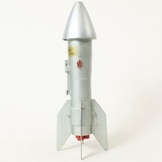 Vtg Astro Mfg Berzac Guided Missile Mechanical Piggy Bank Vintage Metal Rocket