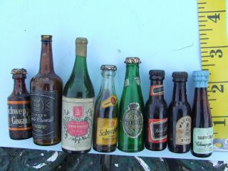 8 Miniature Bottles Advertising Incl Scheppes Ginger Beer Tonic Gilbeys Port
