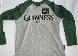 Guinness Baseball T - Shirt Official Licensed Large Gray Green Nwt