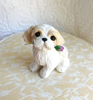 Shih Tzu With Rose Sculpture Dog Lover Gift Clay Mini By Raquel At Thewrc