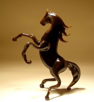 Blown Glass Figurine " Murano " Animal Dark Brown Rearing Horse