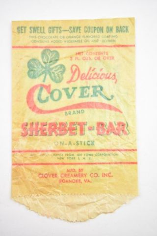 Vintage Clover Brand Sherbet - Bar Wrapper Roanoke Va