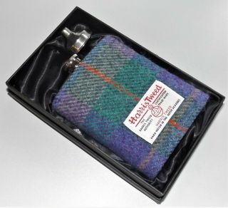 Large 8oz Harris Tweed Hip Flask Post Handmade In The Outer Hebrides