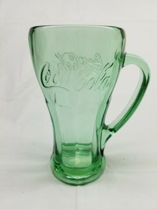 Set Of 2 Coca - Cola Thick Glass Soda Mugs Glasses - Green - Libbey - Heavy Handle