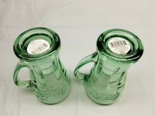 Set of 2 Coca - Cola Thick Glass Soda Mugs Glasses - Green - Libbey - Heavy Handle 5