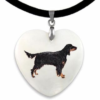 Gordon Setter Natural Mother Of Pearl Heart Pendant Necklace Chain Pp263