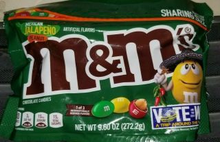 M&ms Chocolate Candy Flavor Vote Mexican Jalapeno Peanut Sharing Size,  9.  6 Ounce