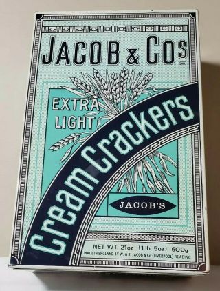 ‘jacob & Co.  ’s Extra Light Cream Crackers Metal Tin 6.  5 " X10 "