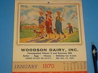 Vintage 1970 Woodson Dairy Red Hill Pa.  Complete Calendar