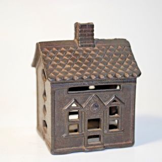 Antique/vintage Cast Iron Still Bank,  Coin Bank,  One Storey House