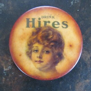 Vintage Celluloid Hires Root Beer Advertising Pocket Mirror Curly Hair Girl