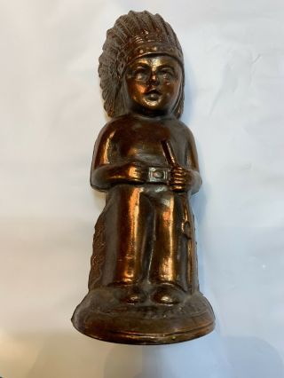 Vintage Copper / Brass Indian Boy With Rifle Piggy Bank Native American Antique