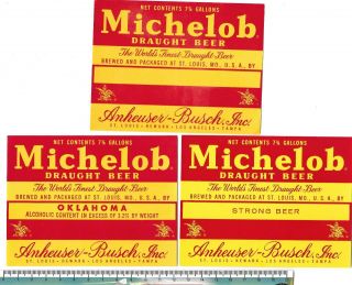 Usa Missouri Mo St.  Louis Anheuser - Busch Michelob Draught Beer 3 Diff Keg Labels