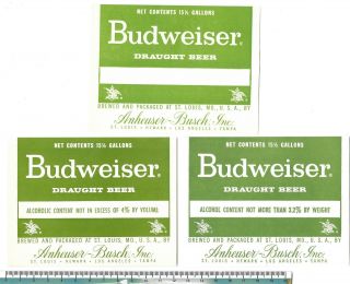 Usa Missouri Mo St.  Louis Anheuser - Busch Budweiser Draught Beer 3 Keg Labels