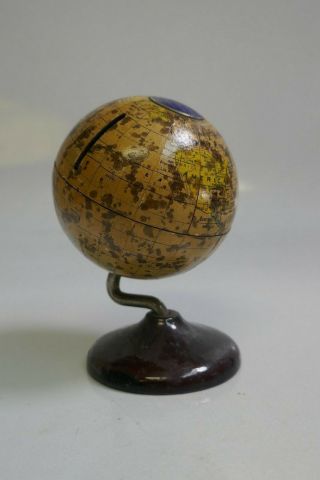 Antique Miller Spinning World Globe Savings Bank With Wood Base