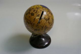 Antique Miller Spinning World Globe Savings Bank With Wood Base 2
