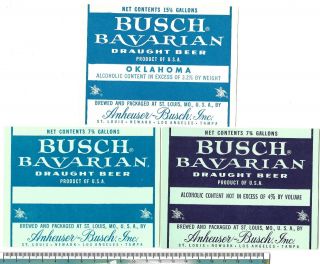 Usa Missouri Mo St.  Louis Anheuser - Busch Bavarian Draught Beer 3 Keg Labels