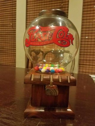 Vintage Double - Dot Pepsi - Cola 5 Cent Gumball Machine Wood & Glass 13 "