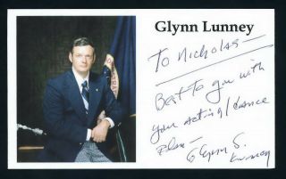 Glynn Lunney Nasa Gemini & Apollo Program Flight Director Signed 3x5 Card C15692