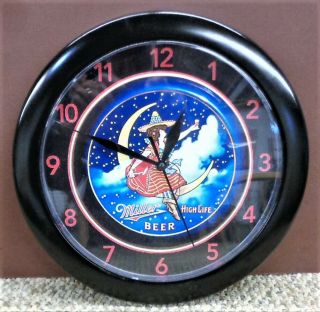 Miller High Life Beer " Girl In The Moon " Wall Clock - Man Cave 10 " -