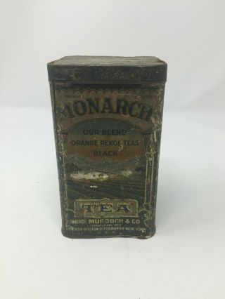 Vintage Monarch Tea Tin - Blend Orange Pekoe Teas Black - Neat Display Tin 1923