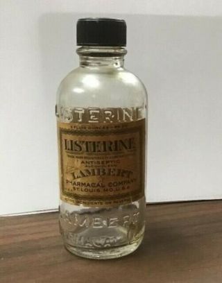 Vintage Listerine Lambert Pharmacal Company Glass Bottle 3 Oz Embossed W/ Labels
