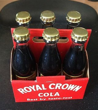 Vintage Royal Crown Cola Mini Miniature 3 " Bottles In Six Pack - Full Bottles