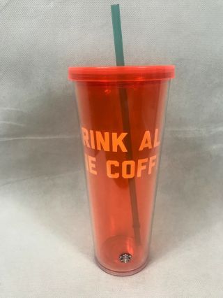 Starbucks Reusable Venti Cold Cup 2018 Orange 24 Oz Straw Lid Fall Limited A