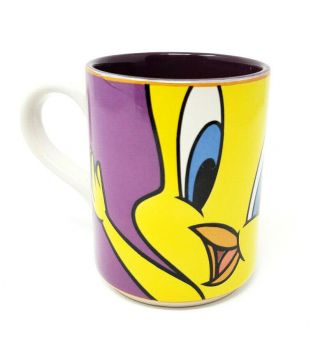 Tweety Bird Looney Tunes 1998 Ceramic Coffee Mug Cup By Gibson Purple White Vtg