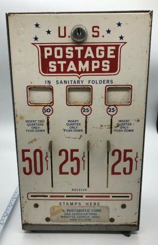 Vintage 50 & 25 Cent U.  S.  Postage Stamp Vending Machine 3 Slot