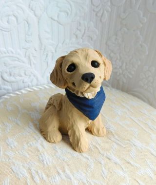 Golden Retriever With Bandana Sculpture Clay Figurine By Raquel At Thewrc Ooak