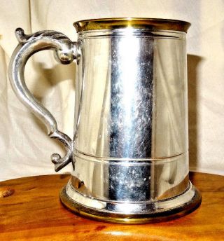 Rare Copper Banded Glass Bottomed Handcrafted Pewter Sheffield Tankard