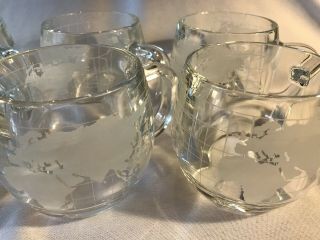Vintage 8 NESTLE CO Nescafe Etched Glass World Globe Coffee Mugs Cups Clear 2