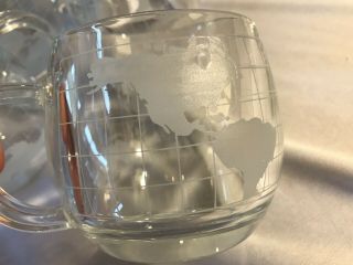 Vintage 8 NESTLE CO Nescafe Etched Glass World Globe Coffee Mugs Cups Clear 7