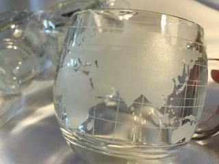 Vintage 8 NESTLE CO Nescafe Etched Glass World Globe Coffee Mugs Cups Clear 8
