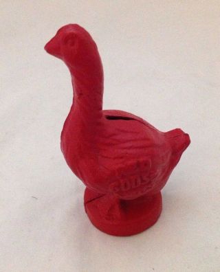 Antique Cast Iron Coin Bank Red Goose Shoes Advertising 3